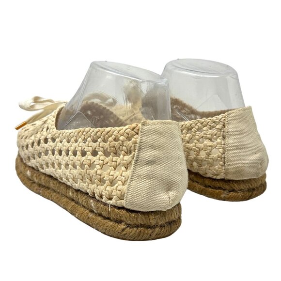 Saint Laurent Womens 7 38 Cream Espadrille Lace Up Loafers Woven Round Toe - Picture 5 of 16